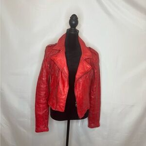 Guess Red Leather Moto Jacket